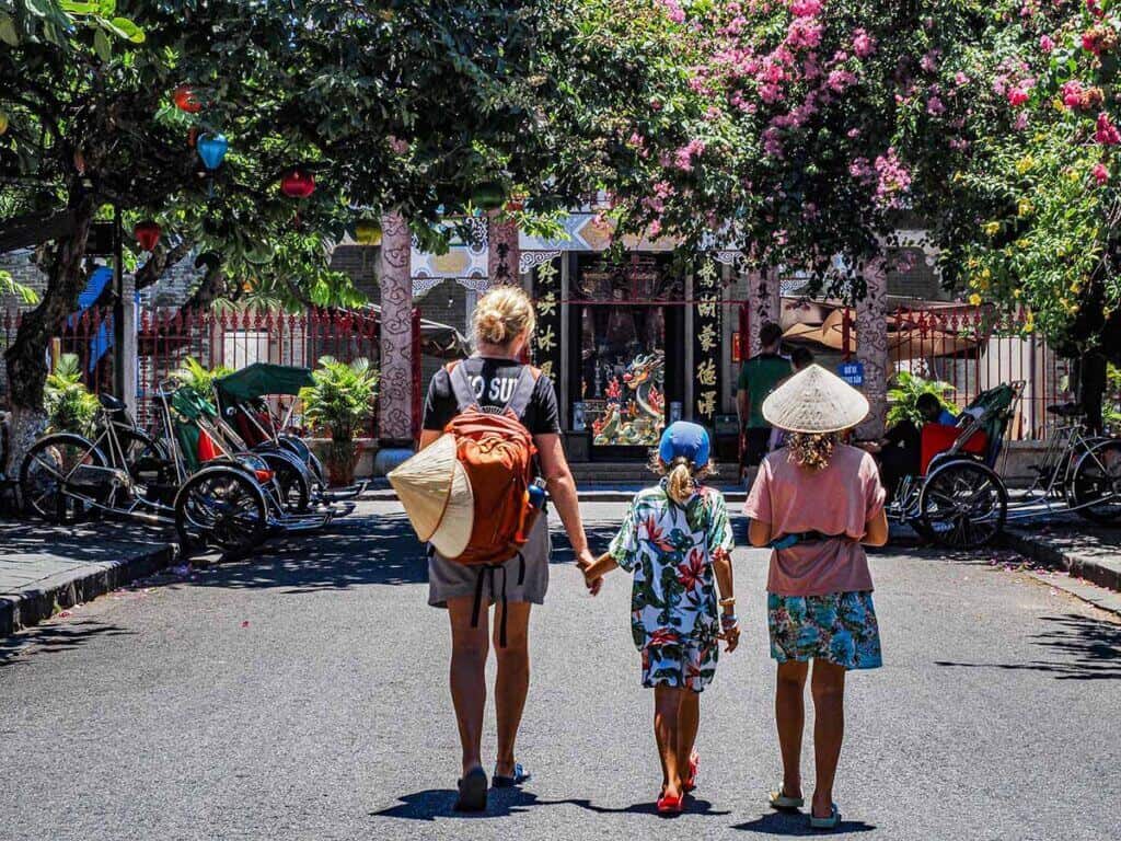 Walking the old town Hoi An with kids