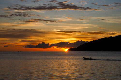 Sunset over the islands in Borneo